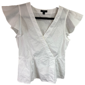 J Crew Poplin Faux Wrap Flutter Sleeve Blouse white size Small